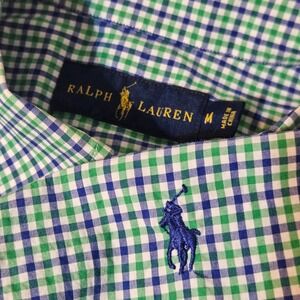 Ralph Lauren Men's Gingham Button Down Shirt Blue Green Plaid Classic Fit Size M